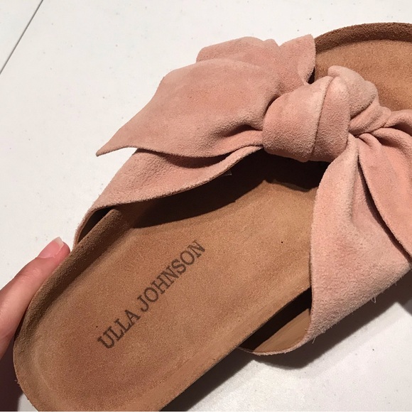 Ulla Johnson Ingrid Bow Slides in Cork Suede Blush Pink Size 35 (US 5) - Picture 9 of 16